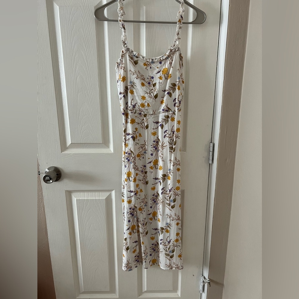 White, purple and yellow floral Francesca’s dress